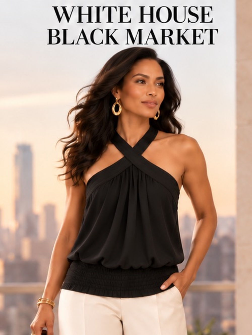NWOT White House Black Market Cross-Front Matte Jersey Halter Top Size Large NEW